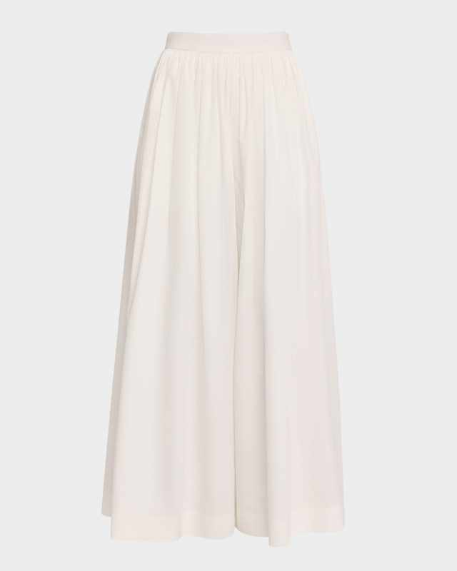 Renzo Pleated Cotton Poplin Sateen Wide-Leg Skirt Pants